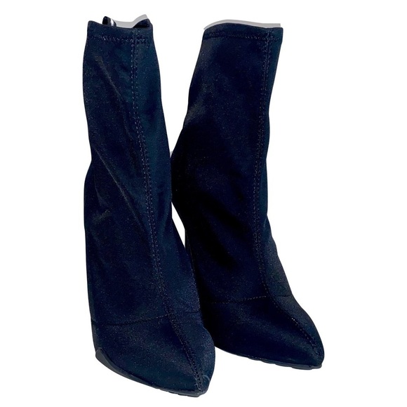 Charlotte Russe Black Pointed Toe Sock Boots Reflective Stripe Rubber Soles Sz 9 - Picture 1 of 11